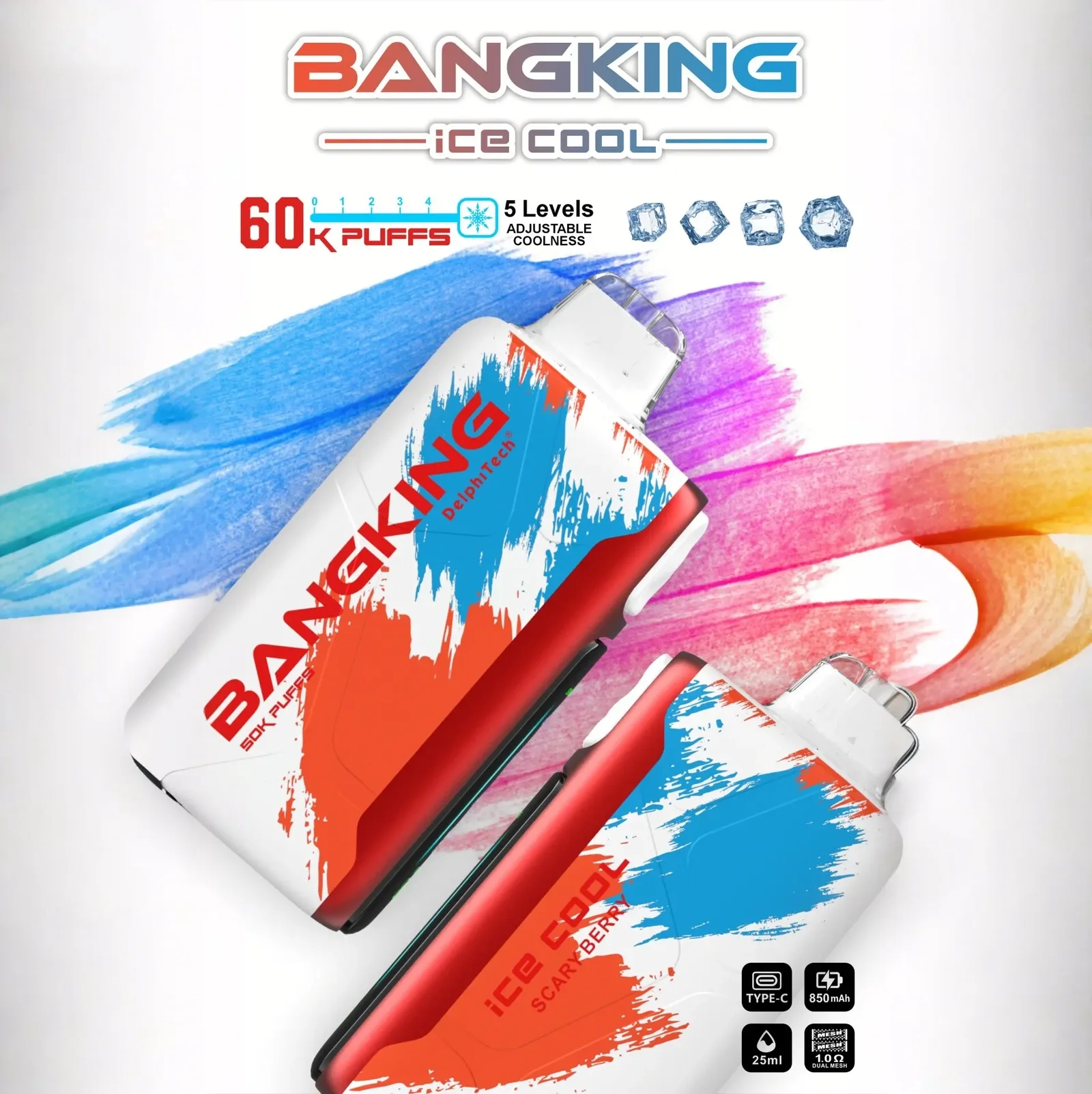 Bang King 60000 拋棄式電子煙|LED 螢幕顯示 × 五檔冰度調節|超長續航大容量・多款口味:圖片 5